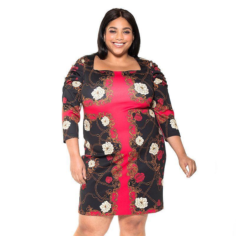 Plus Size Alexia Admor Floral Squareneck Sheath Dress, Womens Product Image