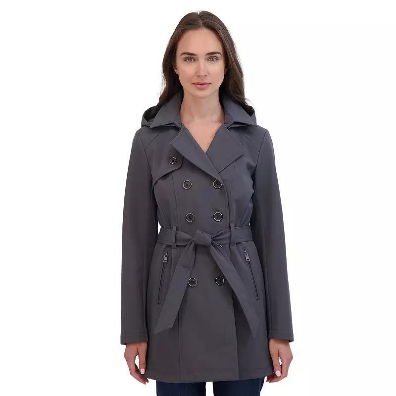 Womens Sebby Collection Double Breasted Softshell Trench Coat Grey Product Image