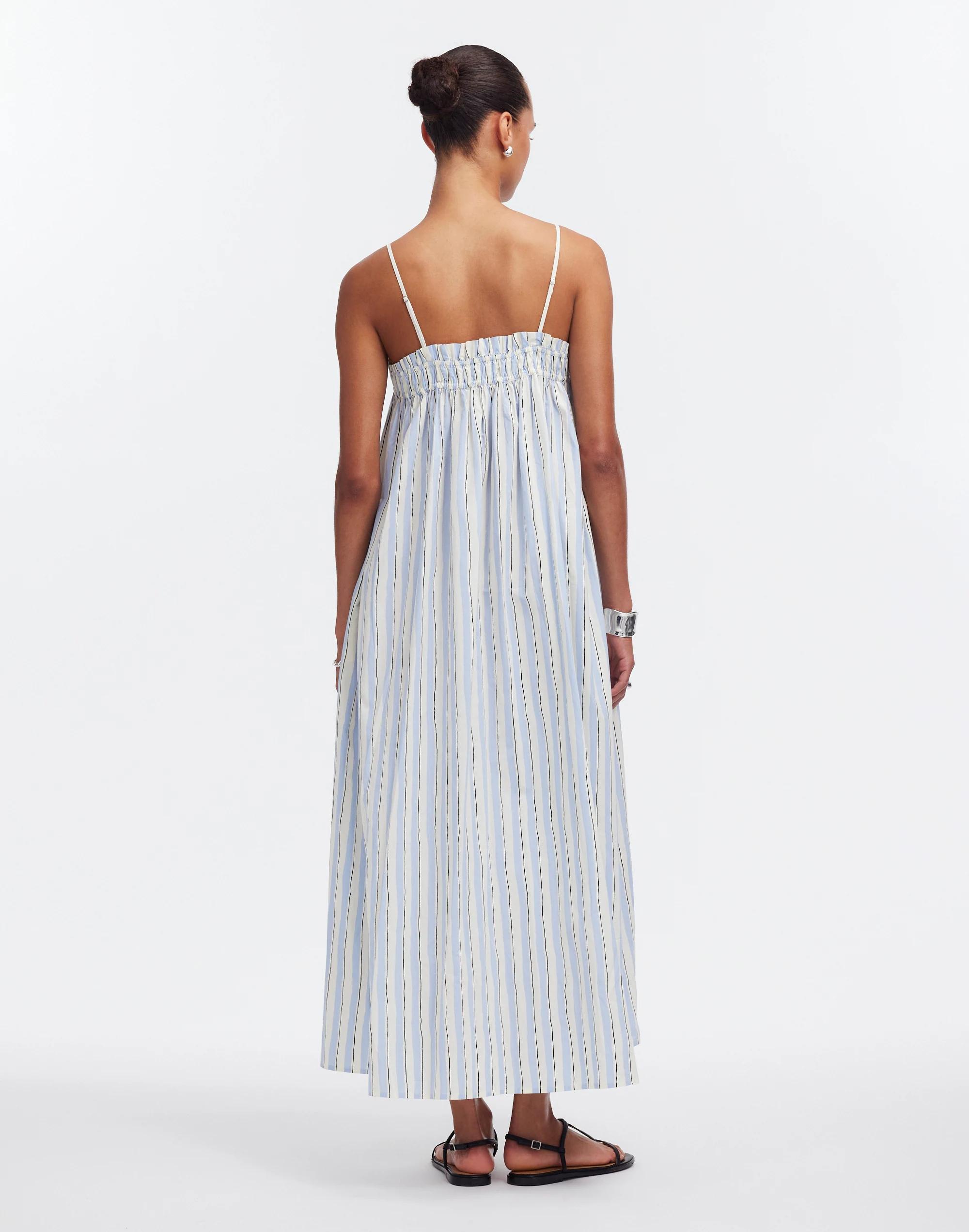 Ruffle A-Line Midi Dress in Stripe Poplin Product Image