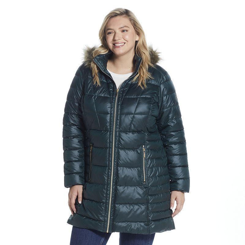 Plus Size Gallery Faux-Fur Hood Puffer Coat, Womens Product Image