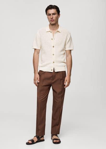 MANGO MAN - Openwork knit polo with buttons off whiteMen Product Image