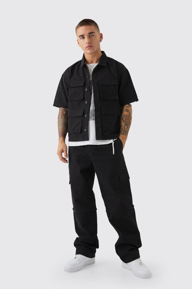 Ripstop Cargo Pocket Short Sleeve Shirt & Pants Set | boohooMAN USA Product Image