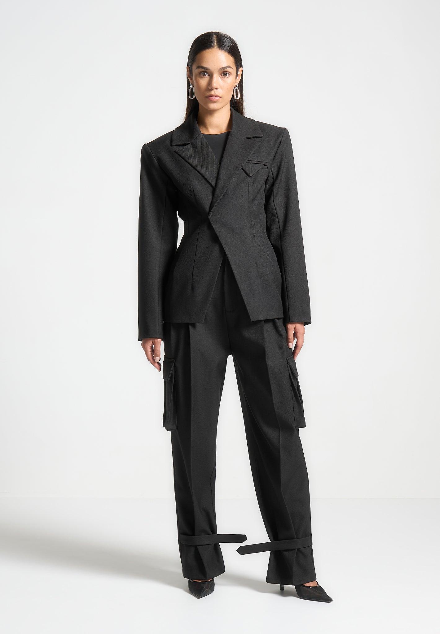 Tailored Pleated Cargo Trousers - Black Female Product Image