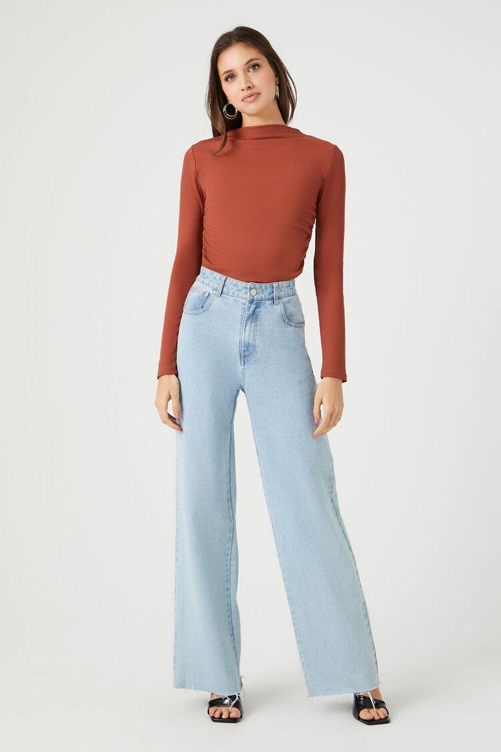 Ruched Mock Neck Long-Sleeve Top | Forever 21 Product Image