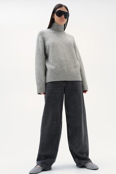 Fine-Knit Mock Turtleneck Sweater Product Image