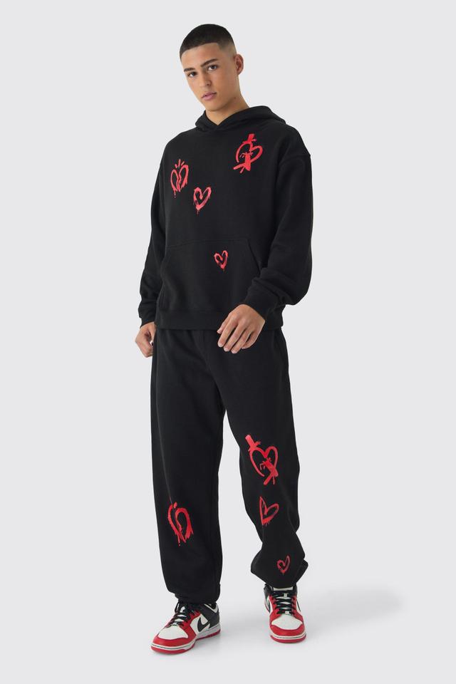 Oversized Boxy Heart Print Tracksuit | boohooMAN USA Product Image