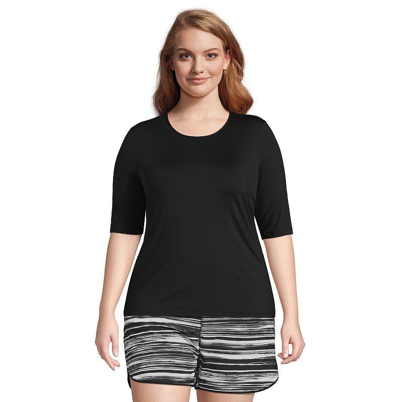 Lands End Plus Size Crew Neck Elbow Sleeve Rash Guard Upf 50 Sun Protection Modest Swim Tee Product Image