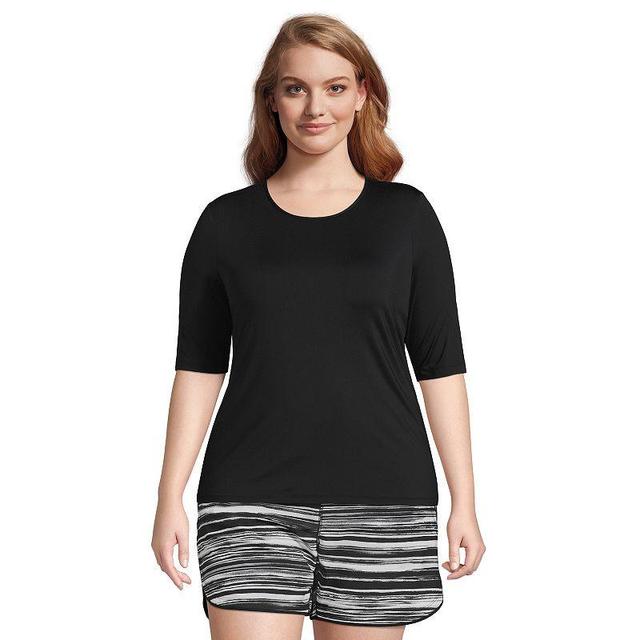 Plus Size Lands End UPF 50 Elbow-Sleeve Rash Guard Swim Tee, Womens Product Image