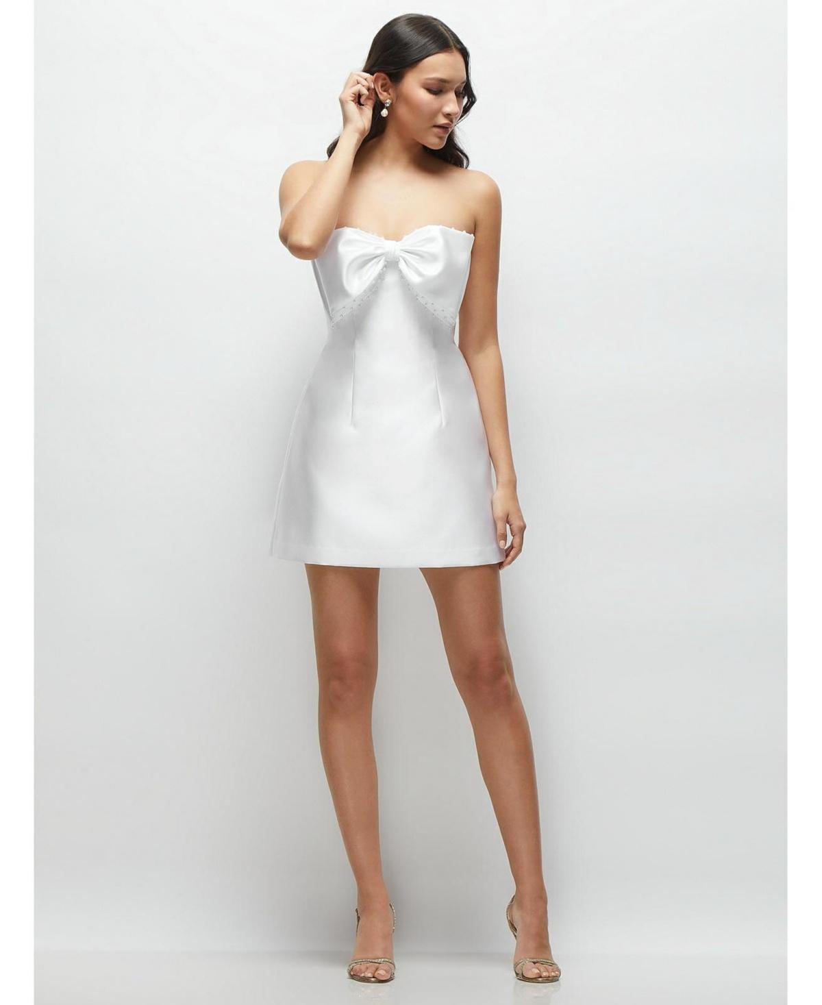 Alfred Sung Womens Over Bow Strapless Little White Mini Dress with Pearl Accents Product Image