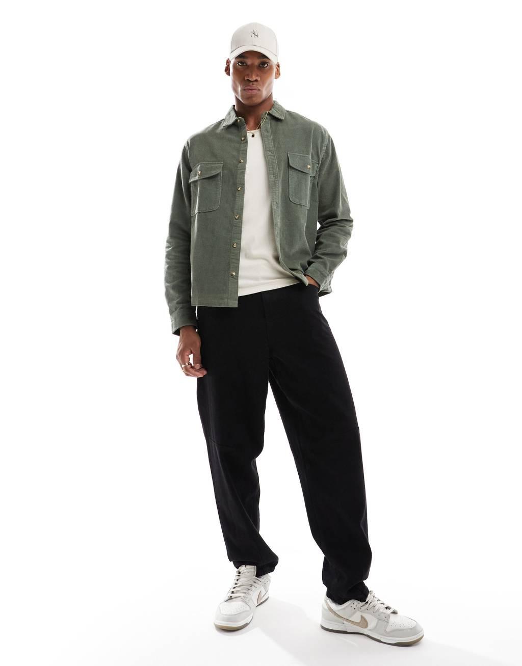 ASOS DESIGN cord overshirt in green Product Image