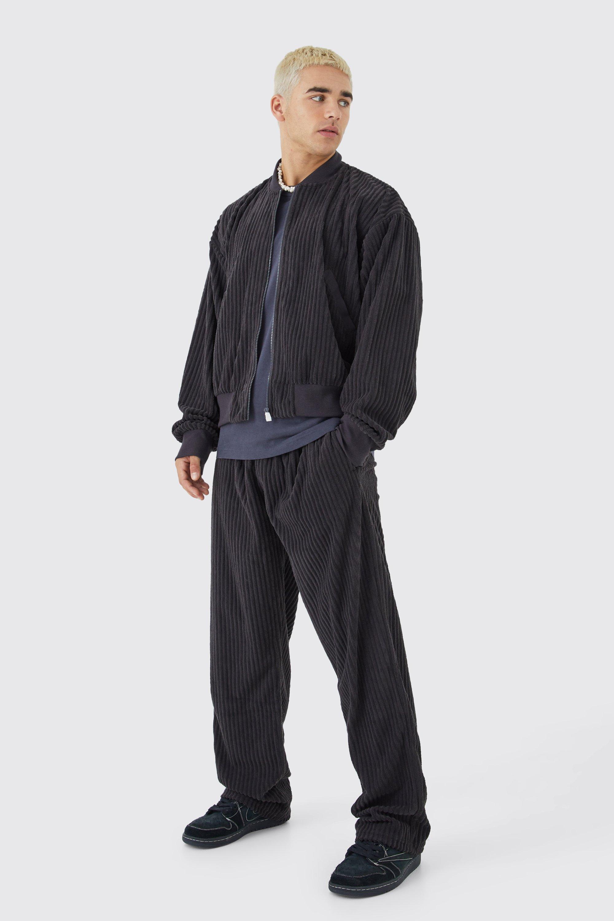 Chenille Rib Boxy Bomber Jacket & Relaxed Waist Pants Set | boohooMAN USA Product Image