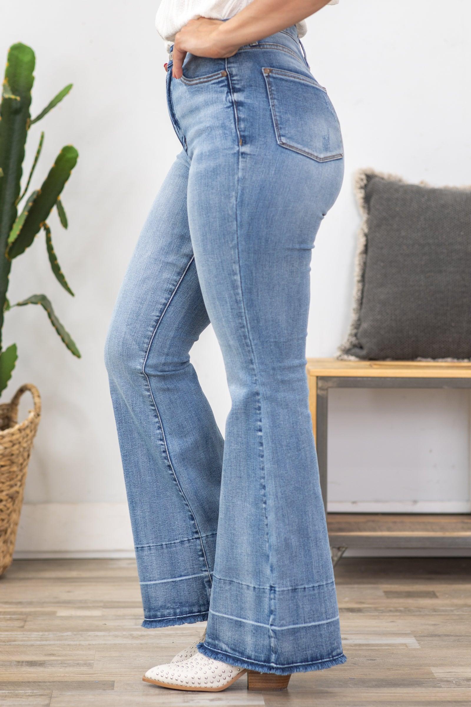 Judy Blue Tummy Control Raw Hem Flare Jeans Product Image