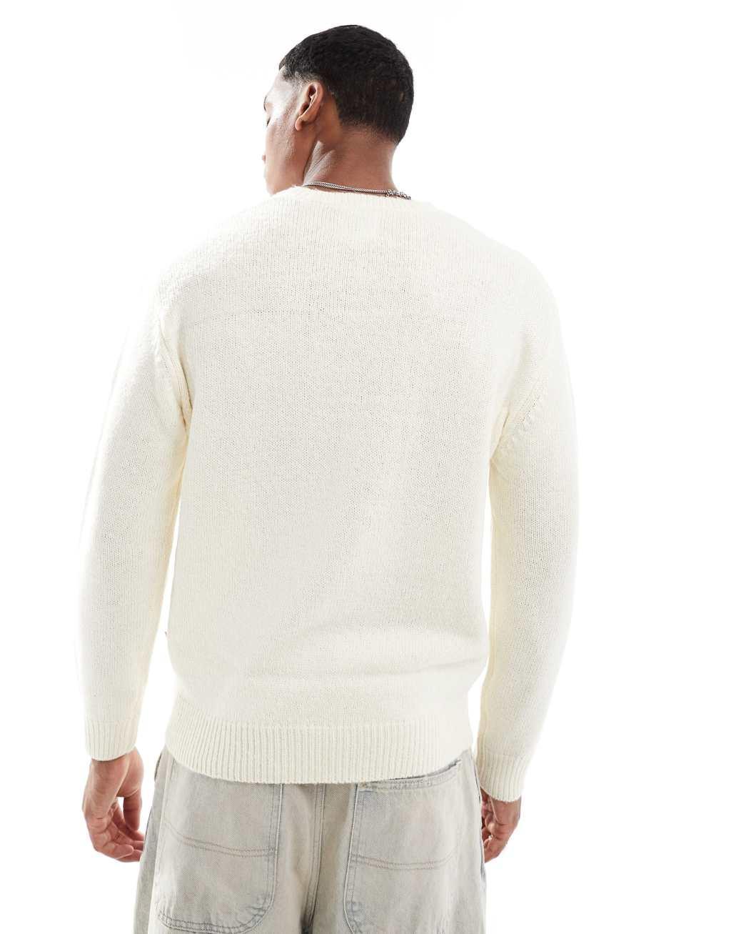 ONLY & SONS crew neck textured drop shoulder sweater in cream Product Image