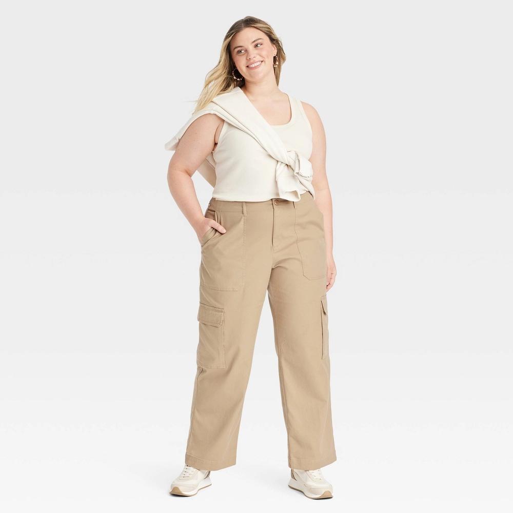 Womens Mid-Rise Straight Leg Utility Cargo Pants - Universal Thread Tan 17 Long Product Image