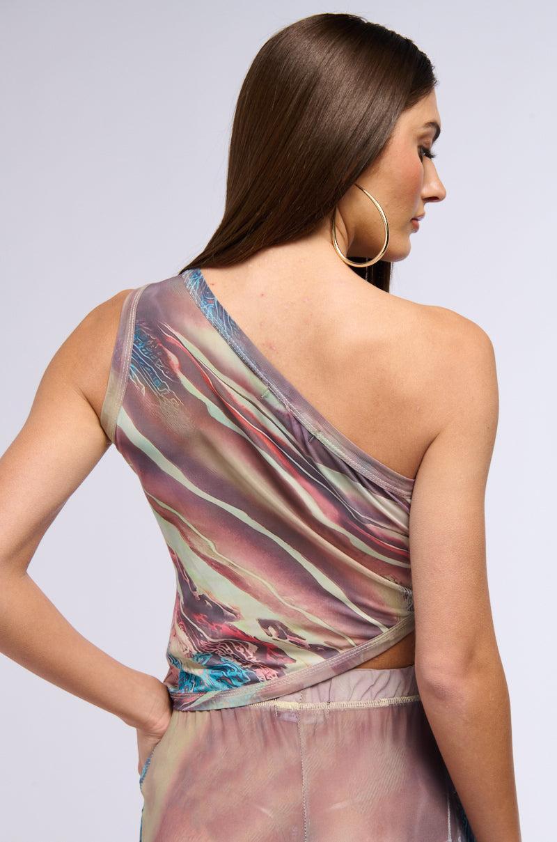 THEA PRINTED MESH ONE SHOULDER TOP Product Image