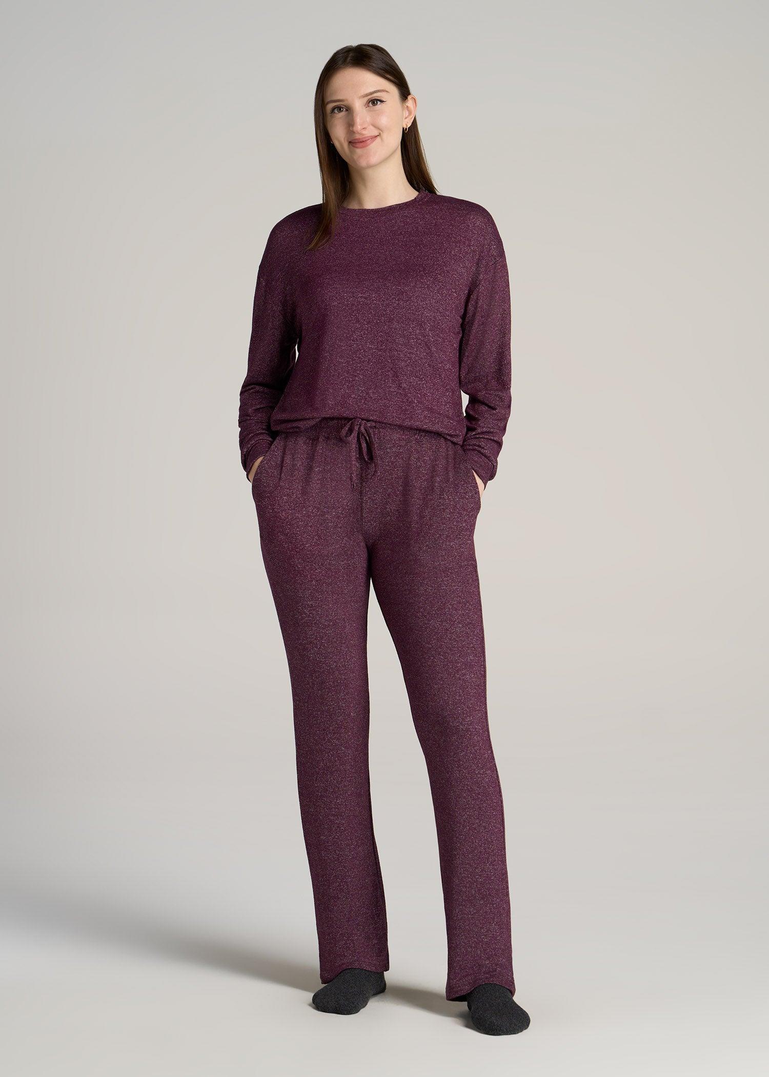 Open-Bottom Cozy PJ Lounge Pants for Tall Women in Beetroot Mix Female Product Image