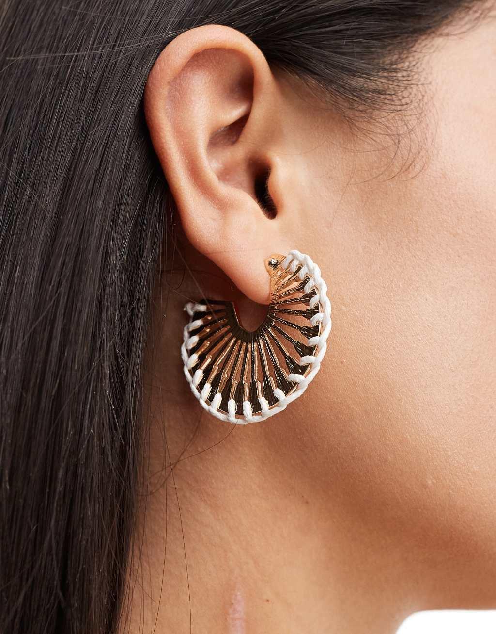 ASOS DESIGN hoop earrings with stitch edge detail in gold tone Product Image