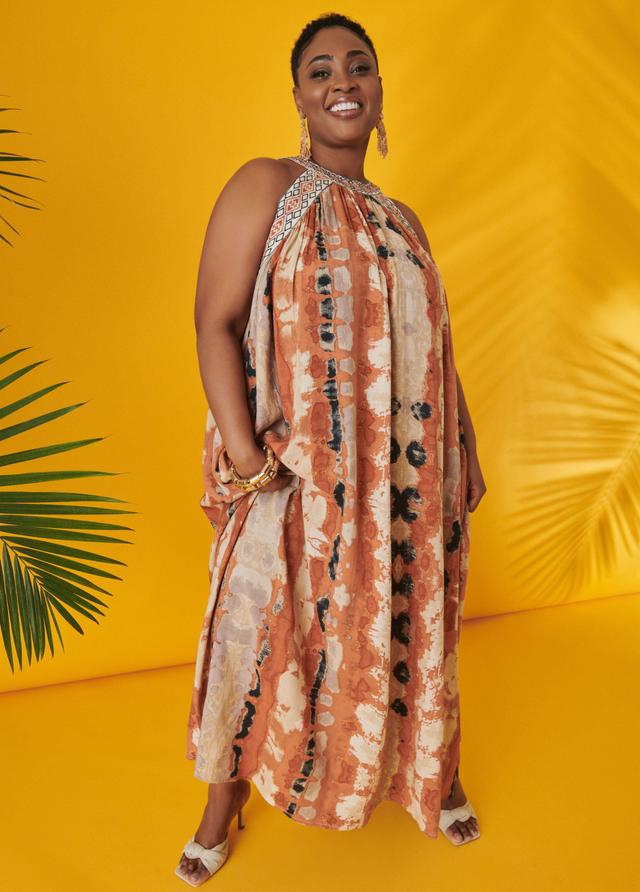 Plus Size Embroidered Tie Dyed Maxi Dress Ashley Stewart Product Image