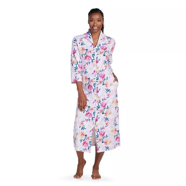 Petite Miss Elaine Essentials Interlock Knit Long Zip Robe, Womens Product Image