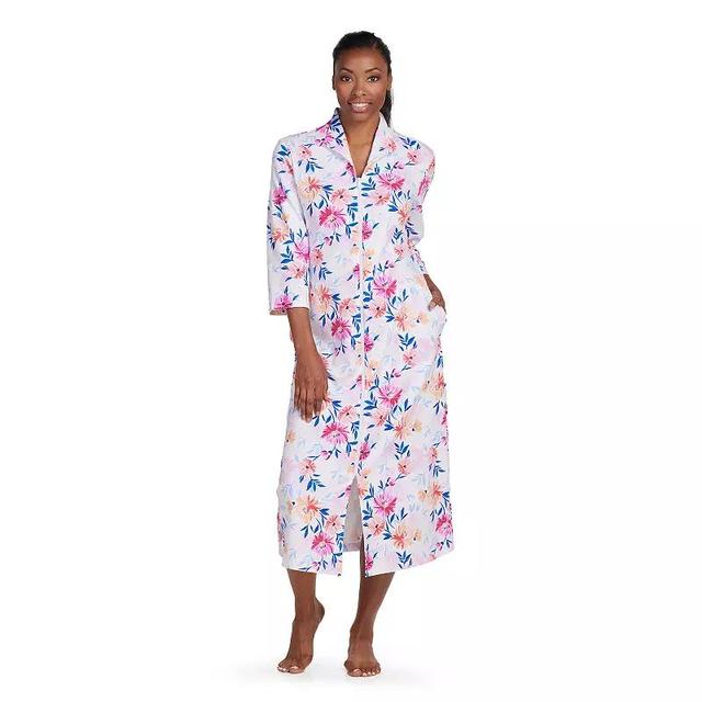 Petite Miss Elaine Essentials Interlock Knit Long Zip Robe, Womens Product Image