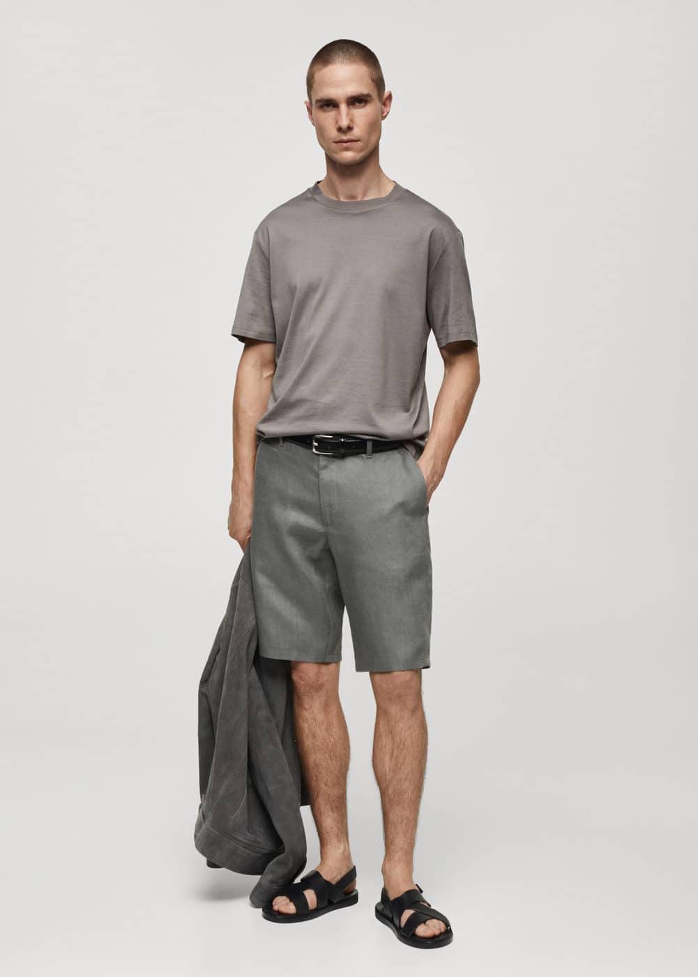 MANGO MAN - Slim fit 100% linen Bermuda shorts greyMen Product Image