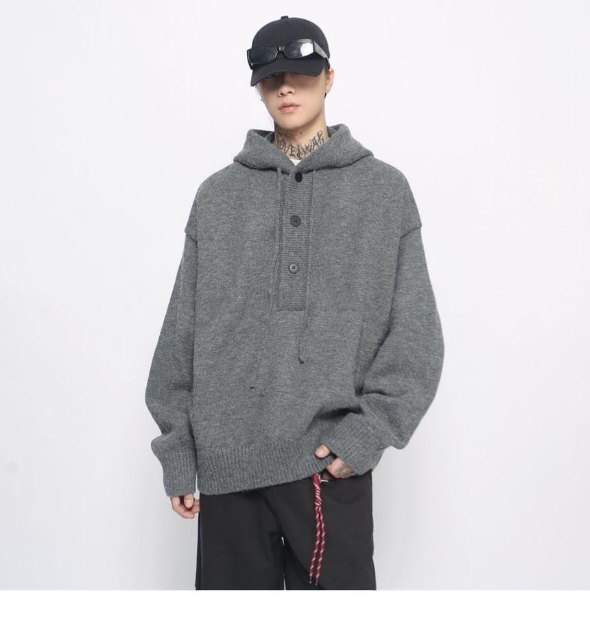 Henley Plain Hooded Oversized Sweater Product Image