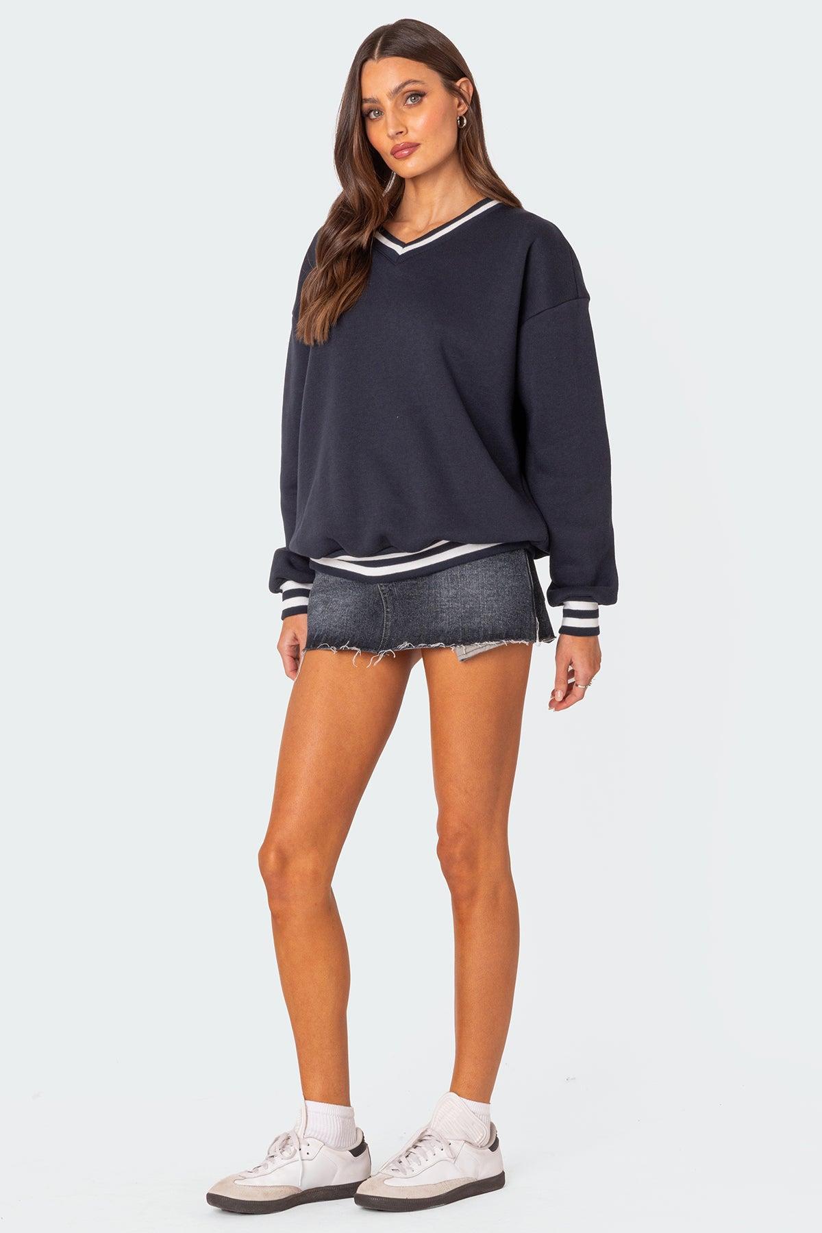 Caryn Oversized V Neck Sweatshirt Product Image