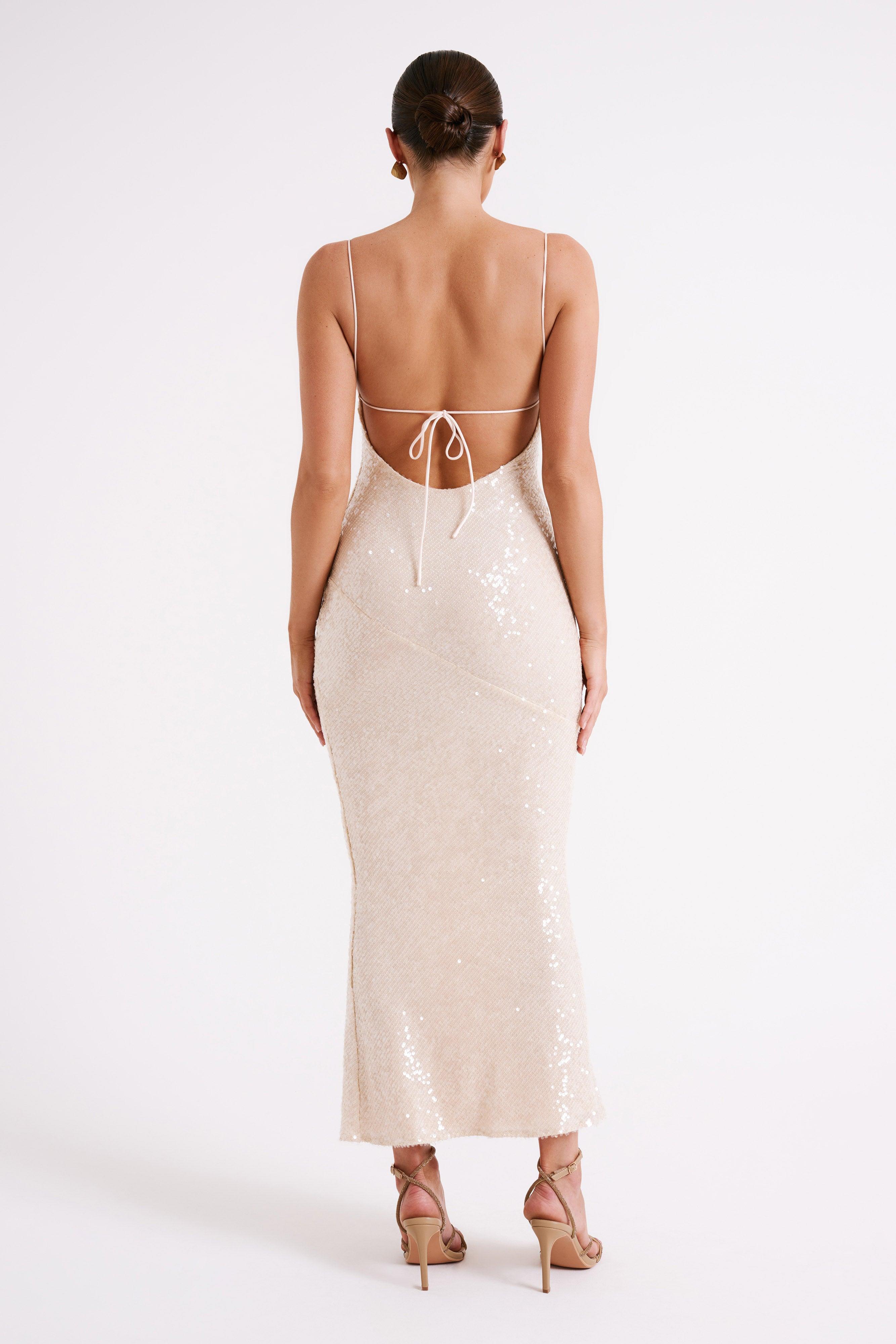 Brianna Sequin Maxi Dress - Cream Product Image