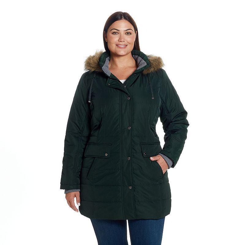 Plus Size Weathercast Faux-Fur Trim Hooded Parka Coat, Womens Product Image