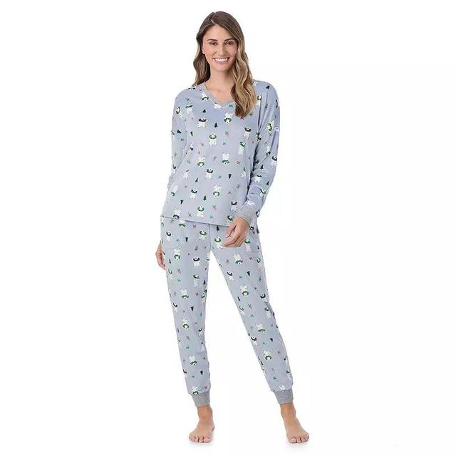 Womens Cuddl Duds Velour Fleece V-Neck Pajama Top & Pajama Bottoms Set Blue Heart Product Image