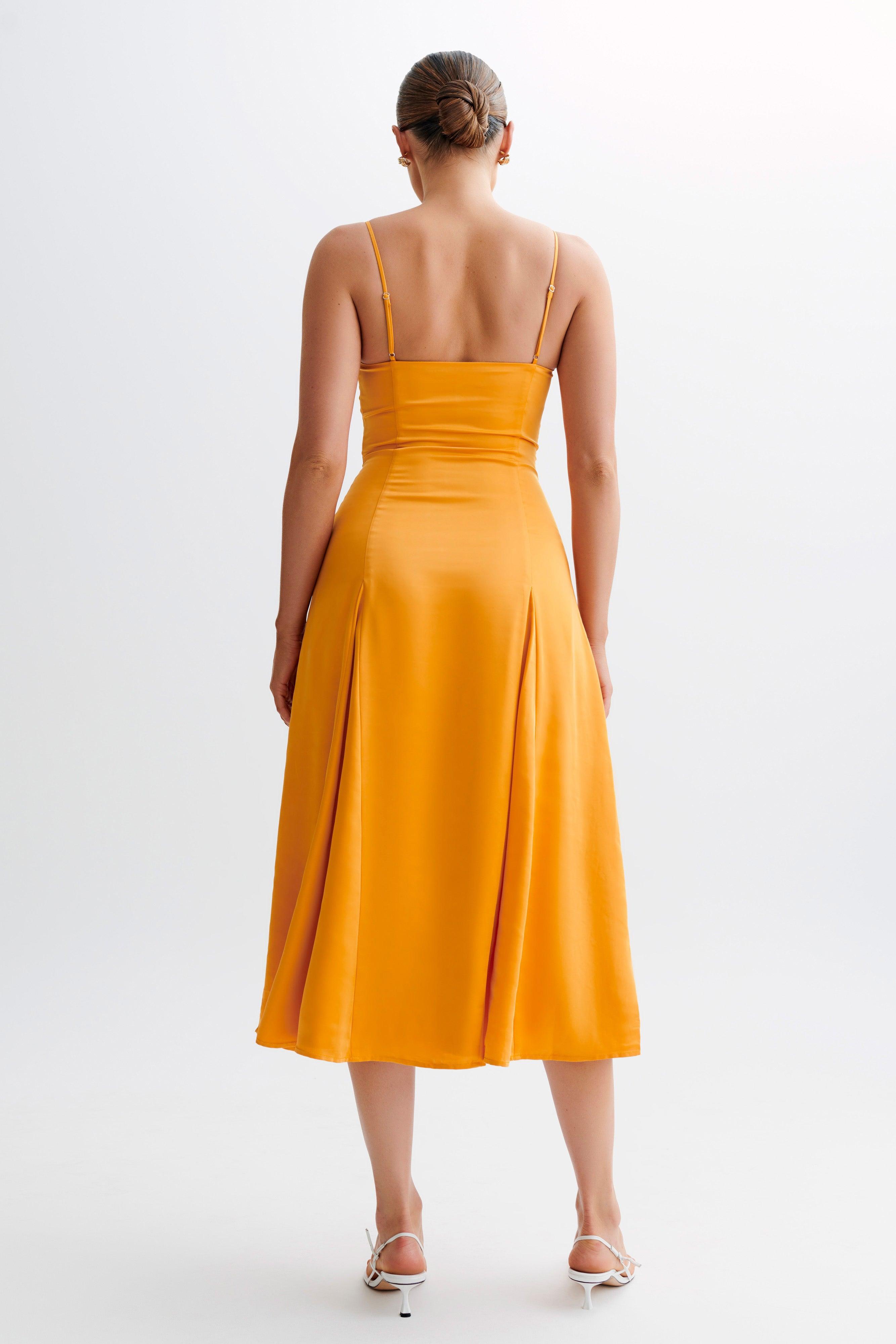 Luciana Satin Midi Dress - Tangerine Product Image