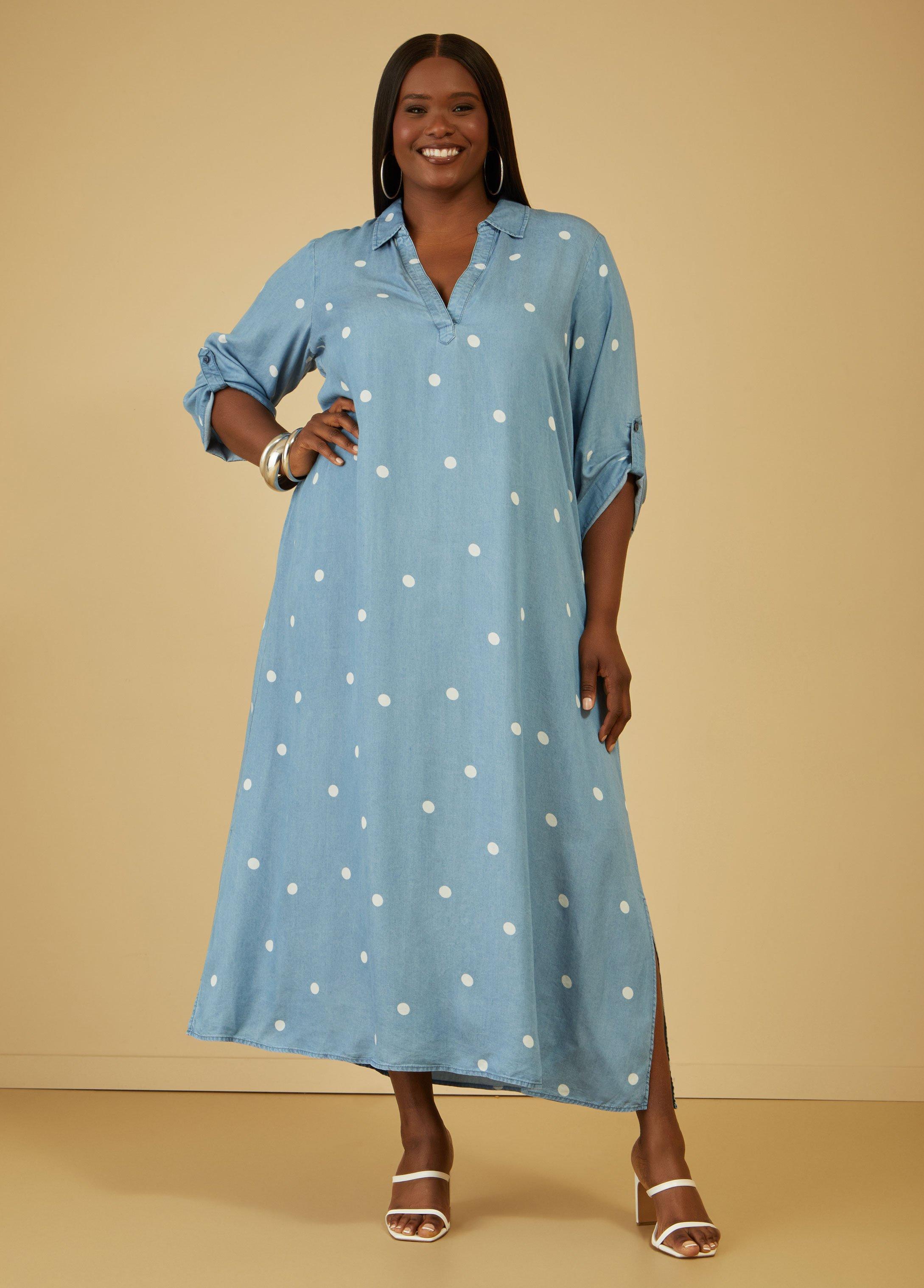 Polka Dot Chambray Maxi Dress Product Image