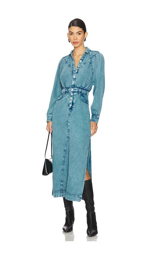 FREE PEOPLE Mad Love Denim Midi Dress Blue Product Image