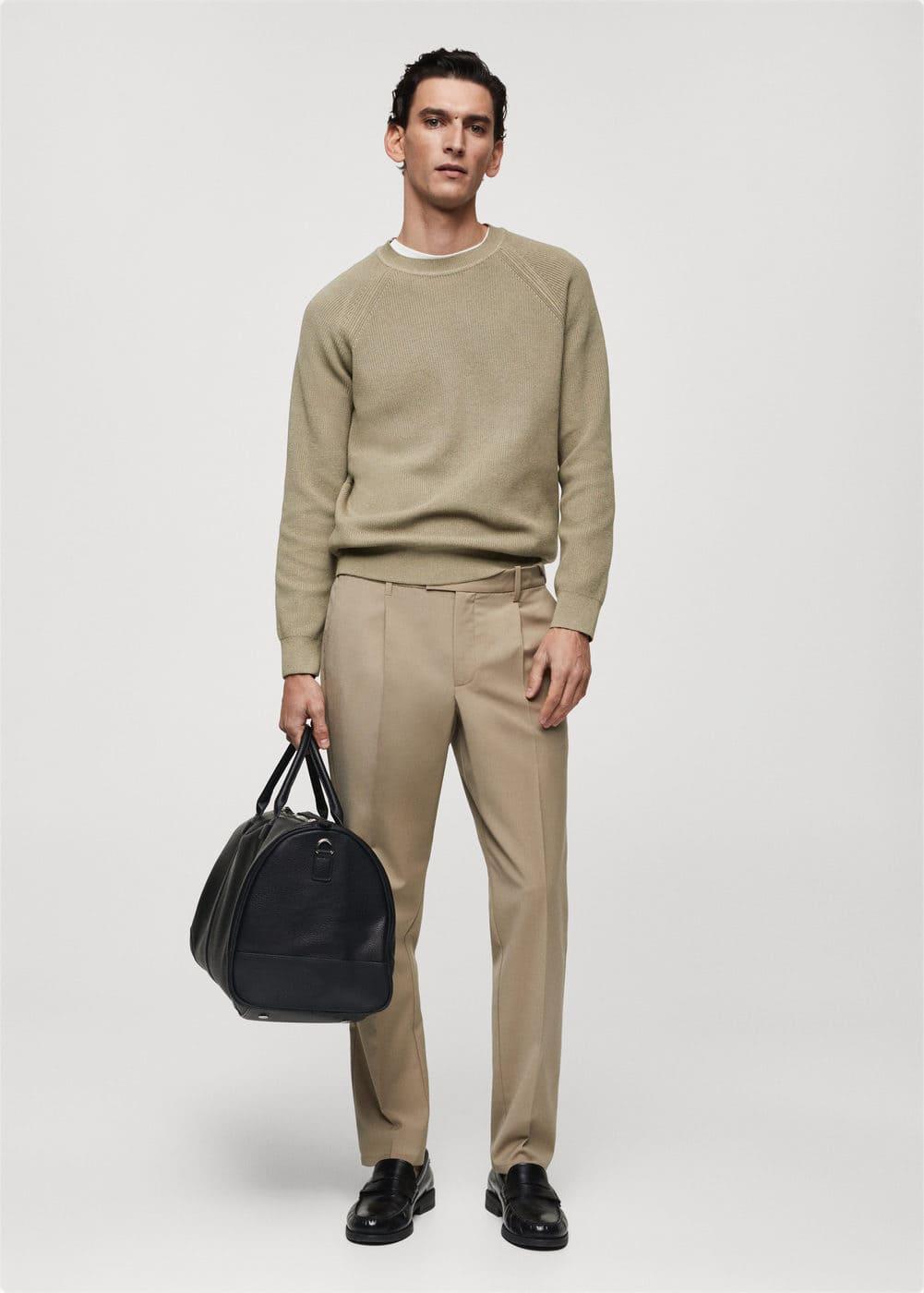 MANGO MAN - Ribbed round-neck sweater khakiMen Product Image