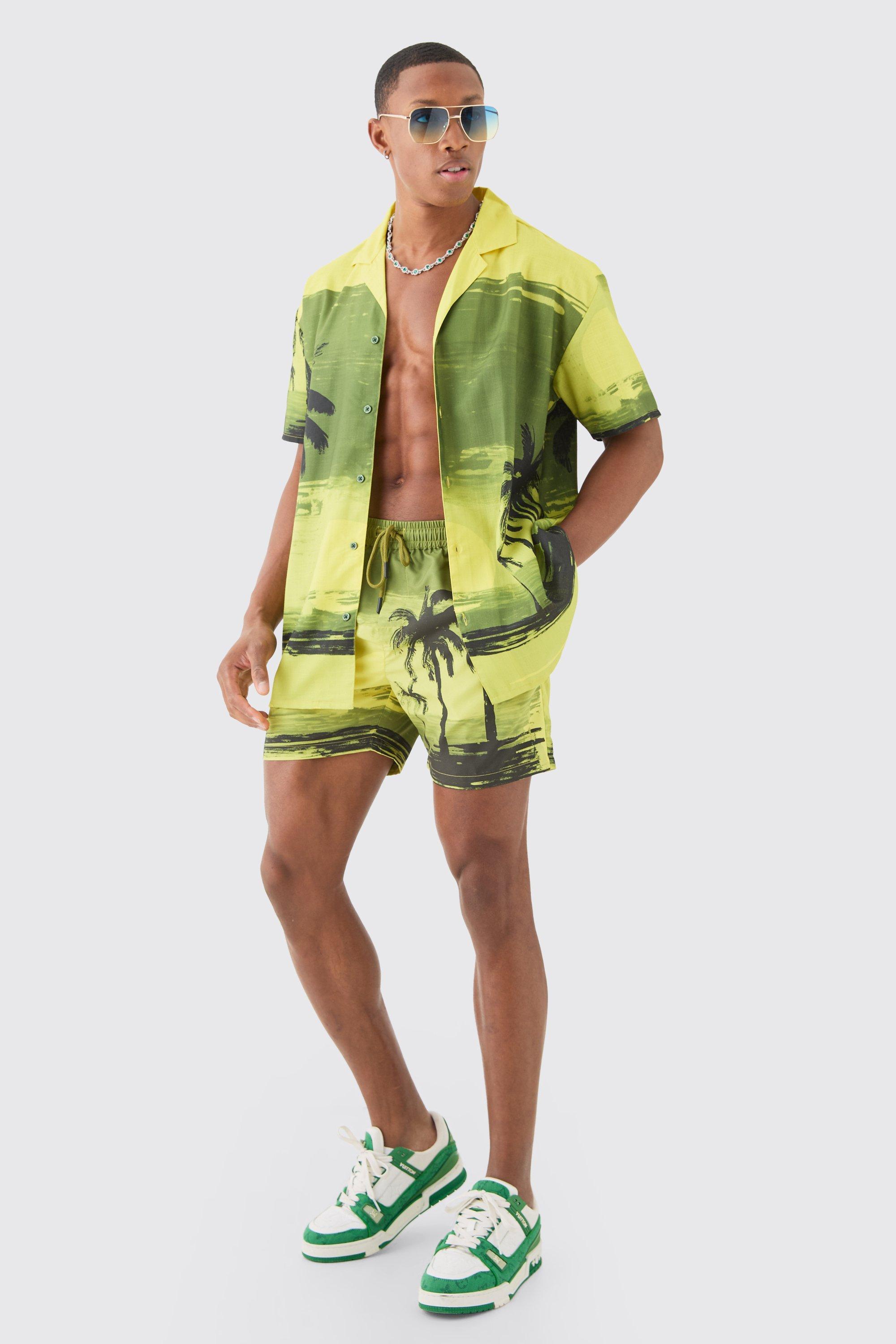 Oversized Palm Shirt & Swim Trunks Set | boohooMAN USA Product Image