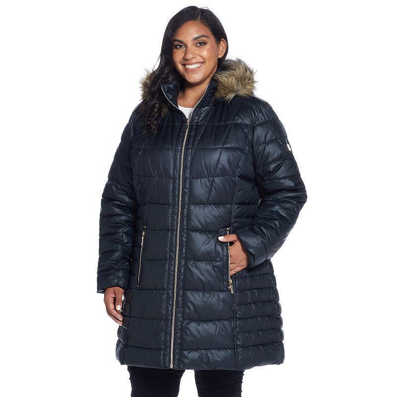 Plus Size Gallery Faux-Fur Hood Puffer Coat, Womens Product Image