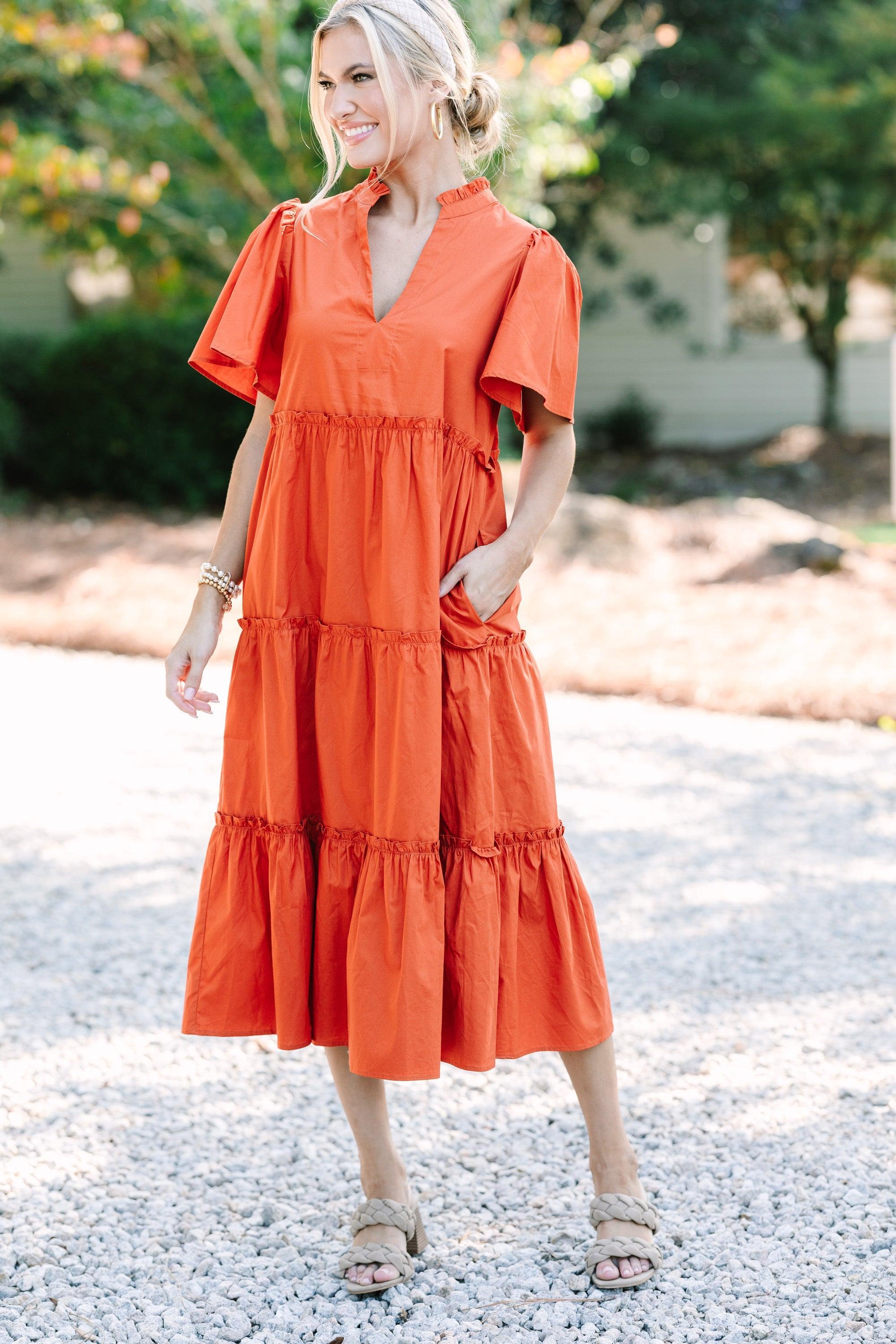 Sugarlips: Make A Statement Rust Orange Tiered Midi Dress Female product image