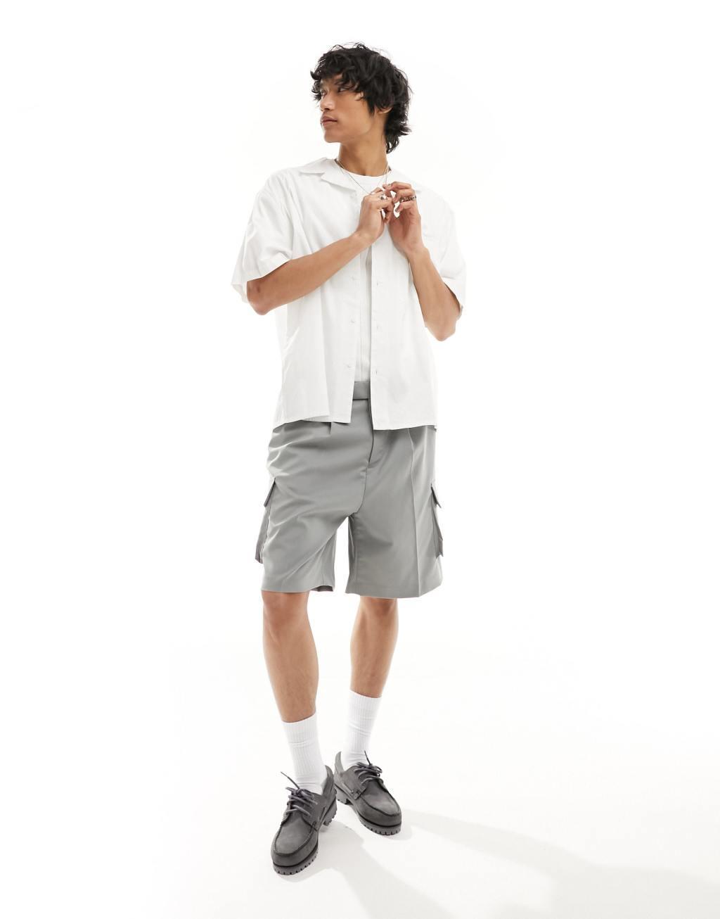 COLLUSION oversized poplin revere short sleeve shirt in white Product Image