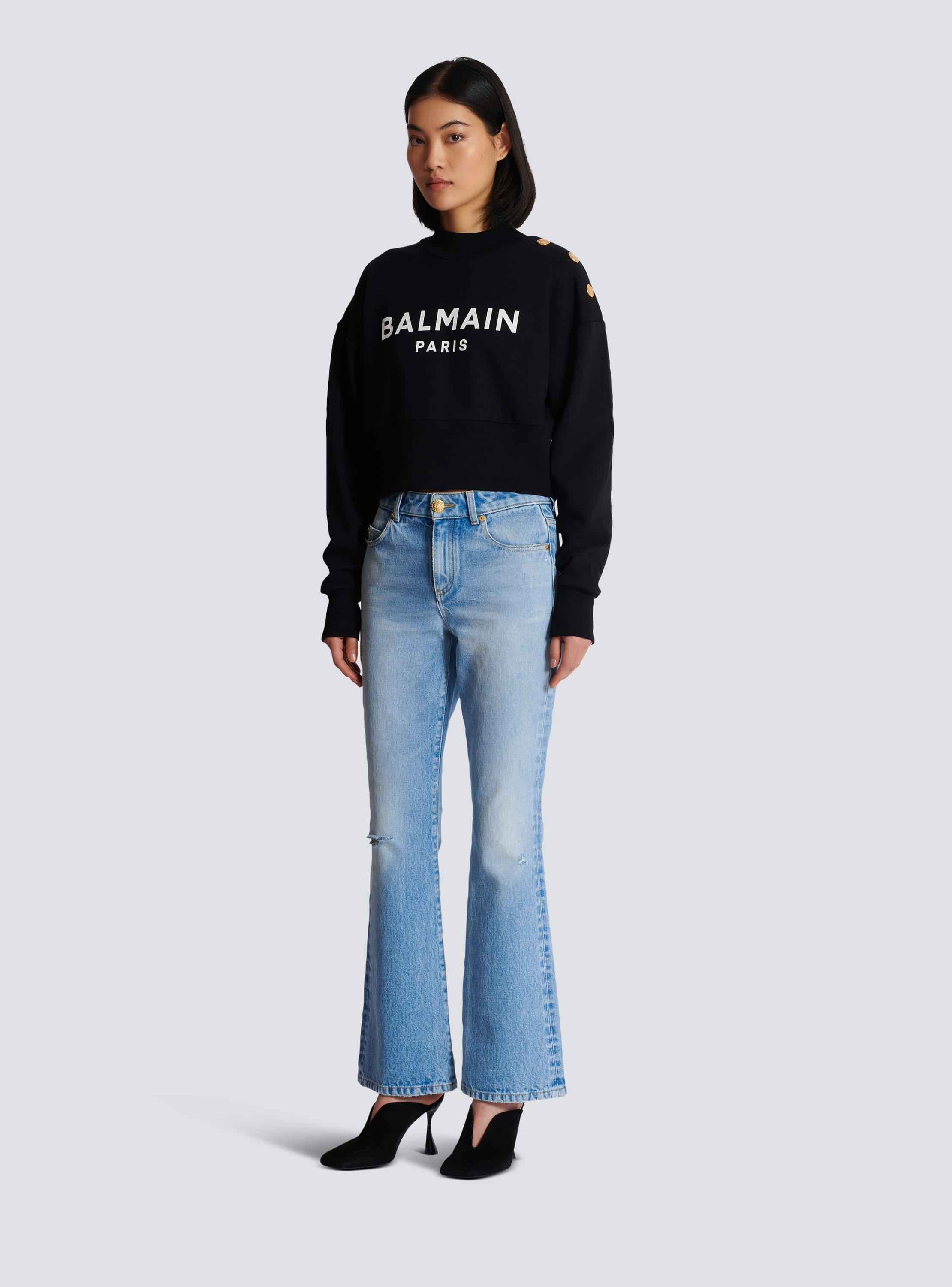 Cropped sweatshirt with Balmain Paris print Product Image