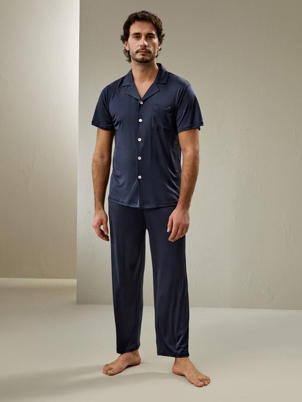 Short sleeves Men Silk Knit Pajama set Product Image