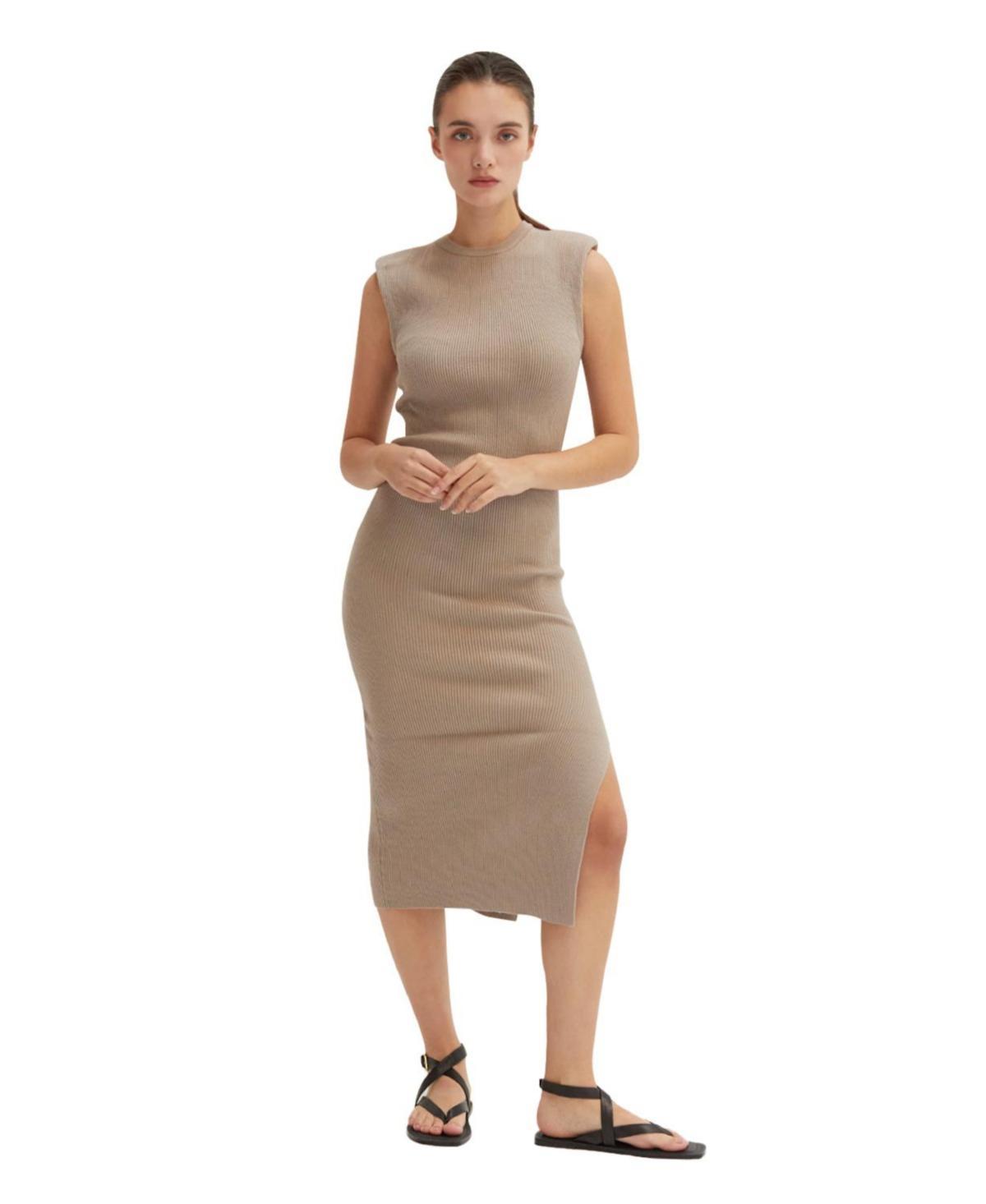 Crescent Womens Iris Power Shoulder Ribbed Sweater Dress Product Image