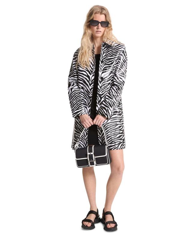 Michael Michael Kors Womens Zebra-Print Balmacan Trench Coat - Black/ Product Image