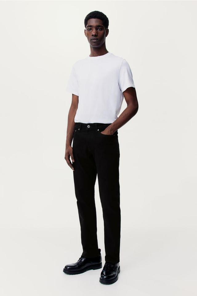 H & M - Straight Regular Jeans - Black Product Image