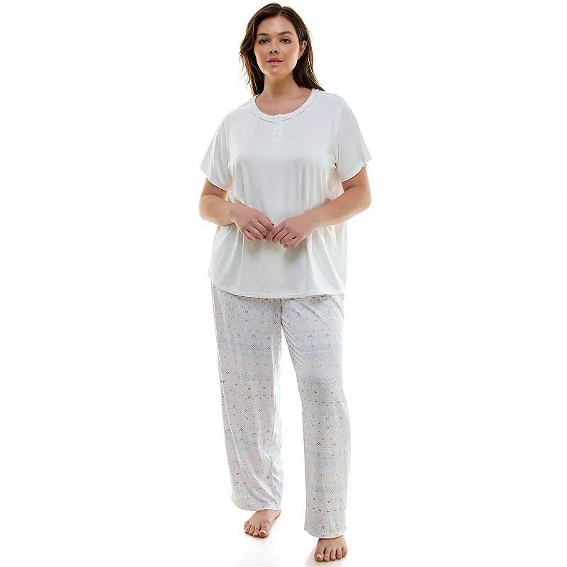 Plus Size Croft & Barrow Short Sleeve Pajama Top and Pajama Pants Set, Womens Product Image