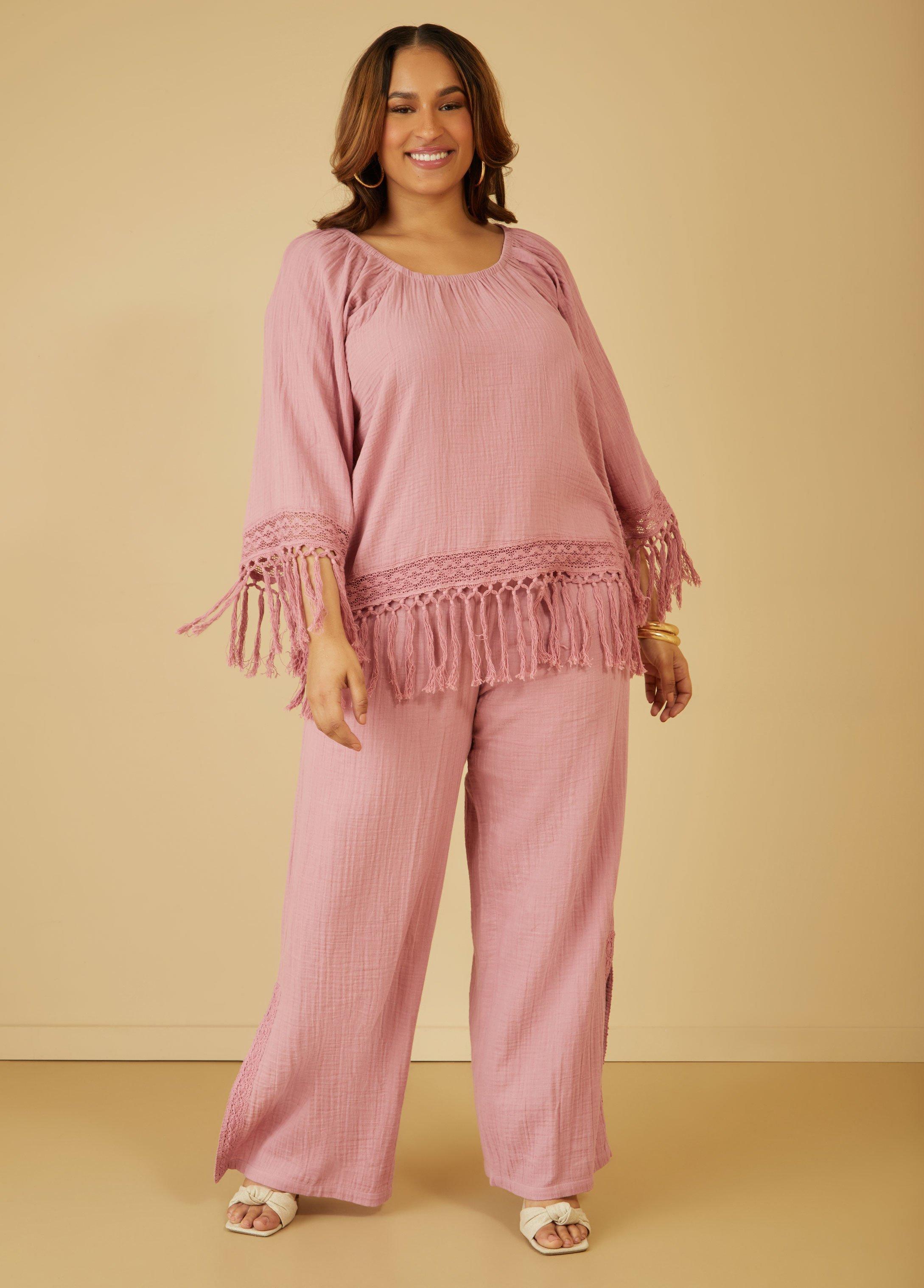 Plus Size Slit Hem Cotton Gauze Pants Ashley Stewart product image