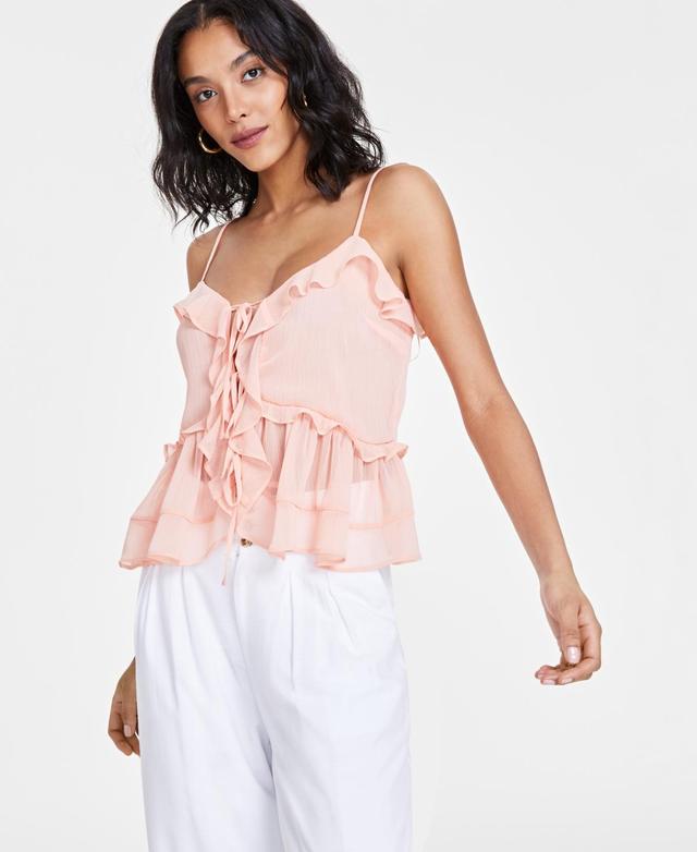 Bar Iii Womens Ruffled V-Neck Tie-Front Tank Top, Created for Macys Product Image