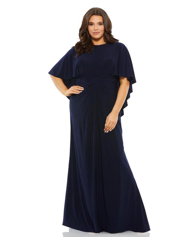 Mac Duggal Womens Jersey Cape Sleeve A Line Gown Product Image