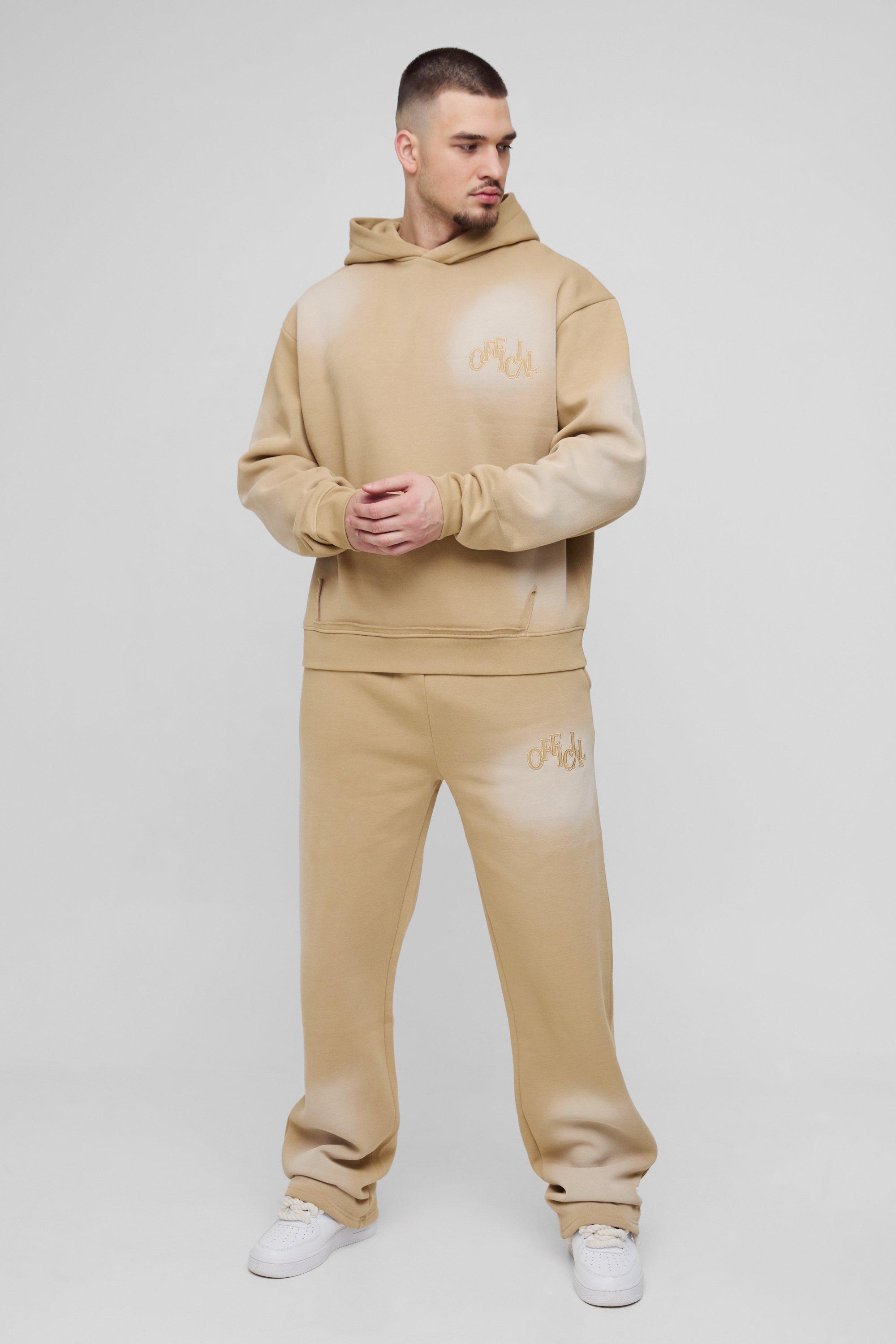 Tall Oversized Boxy Distressed Official Applique Spray Wash Hooded Tracksuit | boohooMAN USA product image