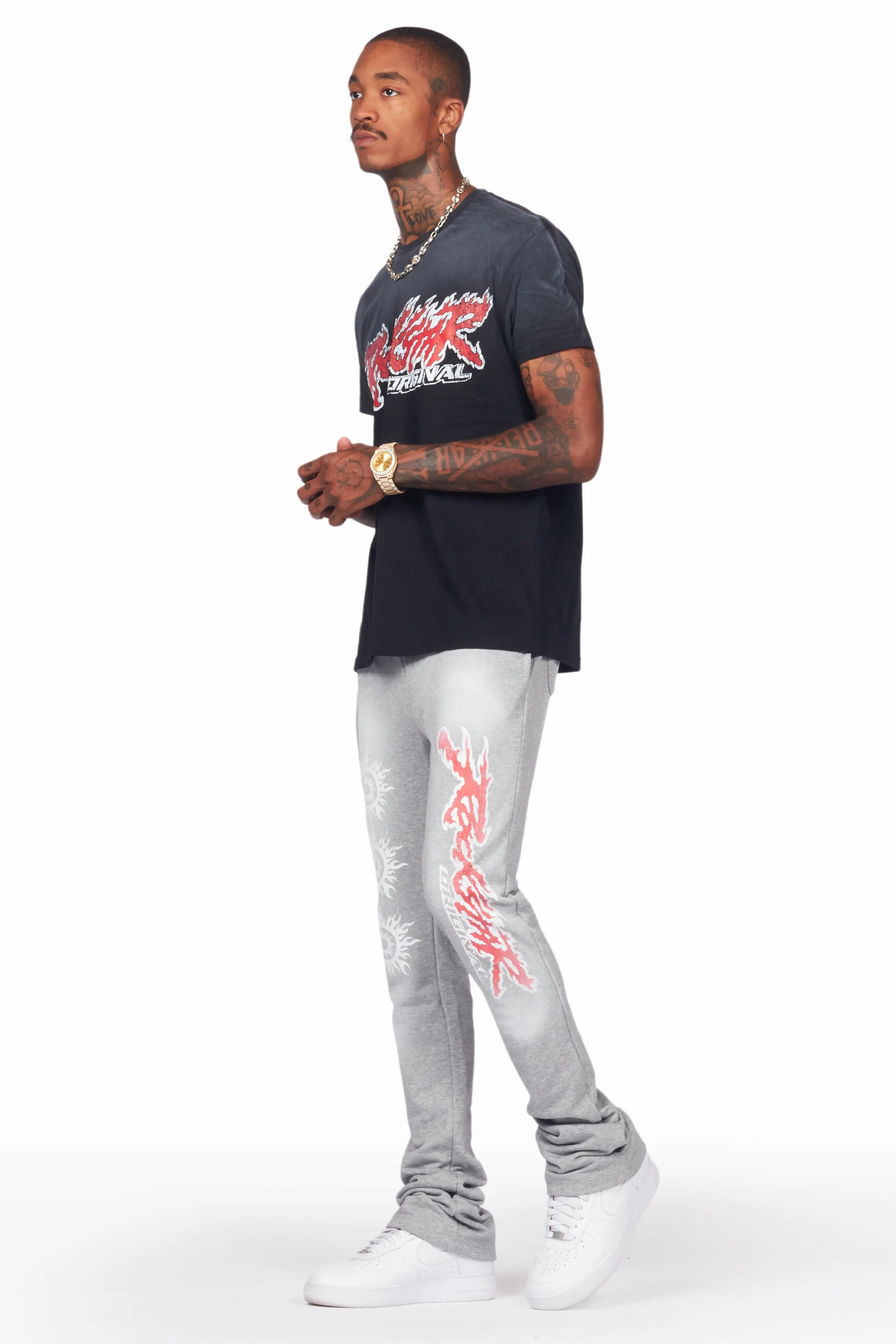 Yash Black/Grey T-Shirt/Stacked Flare Track Pant Set Male Product Image