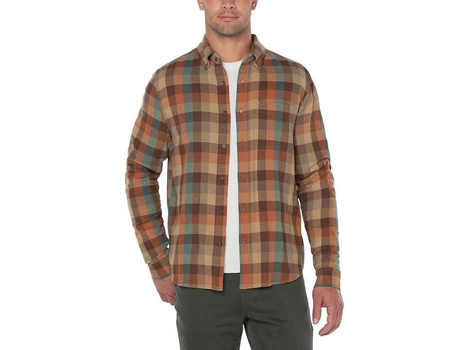 Liverpool Los Angeles Flannel Shirt with Button Collar (Teal/Rust Multi) Men's Jacket Product Image